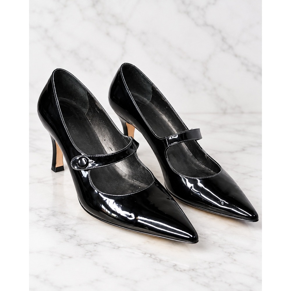 Van Eli Black Patent Leather Mary Jane Pointed Toe Stiletto Heels Size 12M